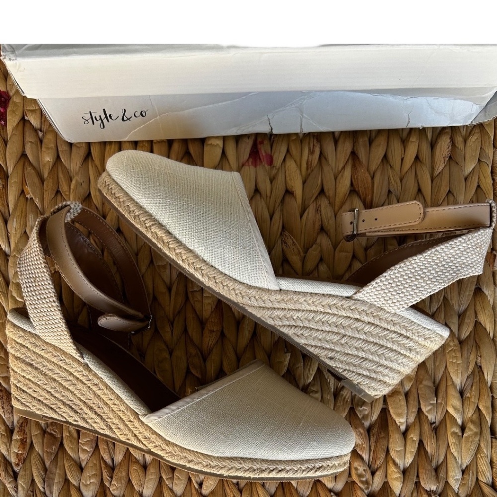 Style & Co Mailena Espadrille Wedge Sandals Cream Platform Slingback Women’s 7W
